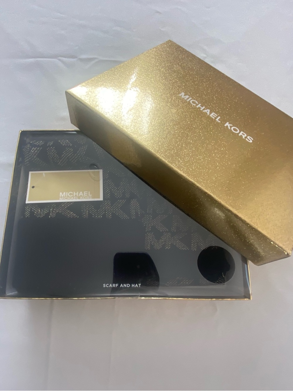 Michael Kors Black Tonal MK Scarf & Hat Gift Set